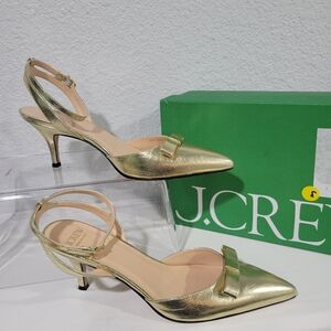 J Crew Made-in-Italy Colette bow pumps in metallic crinkle leather CE8 Size 7.5